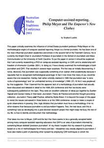 Computer-assisted reporting, Philip Meyer and The Emperor’s New Clothes  Stephen Lamble Computer-assisted reporting, Philip Meyer and The Emperor’s New