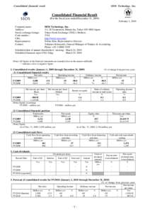 Consolidated financial result  SIOS Technology, Inc. Consolidated Financial Result (For the fiscal year ended December 31, 2009)