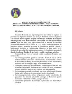 DECLARATIA ACADEMIEI ROMANE PRIVIND PROIECTUL DE EXPLOATARE MINIERA DE LA ROSIA MONTANA