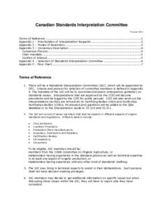 Canadian Standards Interpretation Committee Version 2012 Terms of Reference .................................................................................................... 1 Appendix 1 - Prioritization of Interpreta