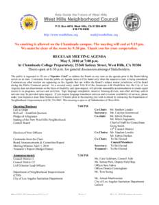 San Fernando Valley / West Hills /  Los Angeles / Geography of California / Southern California / Agenda / Neighborhood councils / Public comment / Greig Smith / Minutes / Meetings / Parliamentary procedure / Government