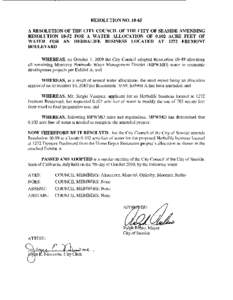 RESOLUTION NOA RESOLUTION OF THE CITY COUNCIL OF THE CITY OF SEASIDE AMENDING RESOLUTIONFOR A WATER ALLOCATION OFACRE FEET OF WATER FOR AN HERBALIFE BUSINESS LOCATED AT 1272 FREMONT BOULEVARD WHEREA