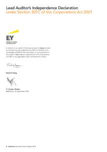 Lead Auditor’s Independence Declaration under Section 307C of the Corporations Act 2001 In relation to our audit of the financial report of mecu Limited for the financial year ended 30 June 2014, to the best of my know