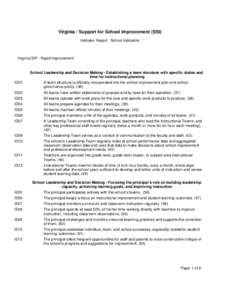 Virginia / Support for School Improvement (SSI) Indicator Report - School Indicators Virginia SIP - Rapid Improvement  School Leadership and Decision Making - Establishing a team structure with specific duties and