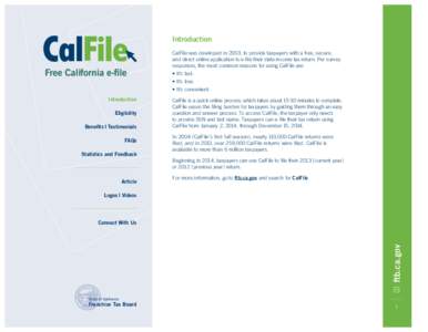 Introduction  Free California e-file Introduction Eligibility Benefits | Testimonials