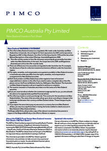 PIMCO Australia Pty Limited  New Zealand Investors Fact Sheet Issue Date 18 JanuaryContents