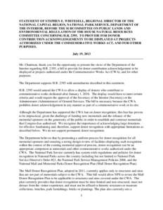 STATEMENT OF STEPHEN E. WHITESELL, REGIONAL DIRECTOR OF THE NATIONAL CAPITAL REGION, NATIONAL PARK SERVICE, DEPARTMENT OF THE INTERIOR, BEFORE THE SUBCOMMITTEE ON PUBLIC LANDS AND ENVIRONMENTAL REGULATION OF THE HOUSE NA