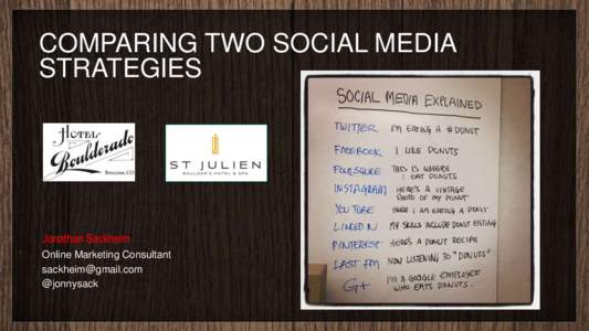 COMPARING TWO SOCIAL MEDIA STRATEGIES Jonathan Sackheim Online Marketing Consultant [removed]