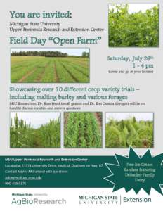 You are invited: Michigan State University Upper Peninsula Research and Extension Center Field Day “Open Farm” Saturday, July 26th