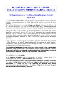 PRONTUARIO PER L’APPLICAZIONE DELLE SANZIONI AMMINISTRATIVE e PENALI Sulla produzione e vendita dei funghi epigei freschi