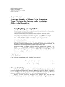 Existence Results of Three-Point Boundary  Value Problems for Second-order Ordinary  Differential Equations