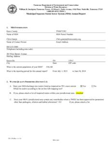 Tennessee Department of Environment and Conservation Division of Water Resources William R. Snodgrass Tennessee Tower, 312 Rosa L. Parks Avenue, 11th Floor, Nashville, Tennessee[removed]8332 (TDEC)  Municipal Sep
