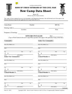 NATIONAL HEADQUARTERS  SONS OF UNION VETERANS OF THE CIVIL WAR New Camp Data Sheet Form 54