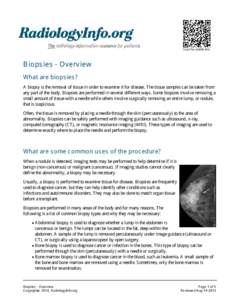 Fine-needle aspiration / Liver biopsy / Skin biopsy / Lymph node biopsy / Mammography / Bone marrow examination / Muscle biopsy / Interventional radiology / Stereotactic biopsy / Medicine / Biopsy / Breast biopsy