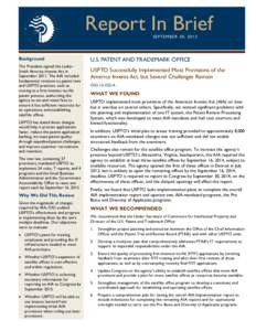 USPTO Implemented Most Provisions of America Invents Act, but Challenges Remain