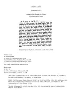 Charles Adams Pioneer of 1852 compiled by Stephenie Flora oregonpioneers.com  [Lafayette Spencer Day Book; published in Annals of Iowa Vol 8]