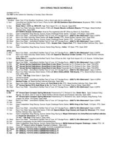2014 DRAG RACE SCHEDULE Updated[removed]See KEY at the bottom for Saturday & Sunday Class Structure MARCH 2014 * Weather - Open Only If Fair Weather Conditions. Call or check web site for verification. 2, Sun*