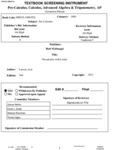 HMCD-1800-PCL  TEXTBOOK SCREENING INSTRUMENT Pre-Calculus, Calculus, Advanced Algebra & Trigonometry, AP Consensus Review