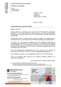 Service de la sécurité civile et militaire Protection civile vaudoise Gollion Case postale[removed]Penthalaz