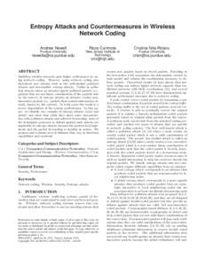 Entropy Attacks and Countermeasures in Wireless Network Coding Andrew Newell Reza Curtmola