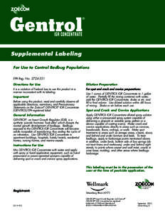 IGR CONCENTRATE  Supplemental Labeling For Use to Control Bedbug Populations EPA Reg. No[removed]Directions for Use