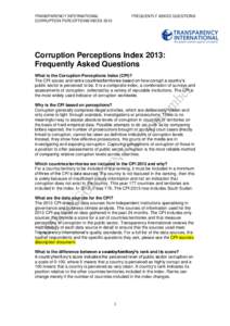 TRANSPARENCY INTERNATIONAL CORRUPTION PERCEPTIONS INDEX 2013 FREQUENTLY ASKED QUESTIONS  Corruption Perceptions Index 2013: