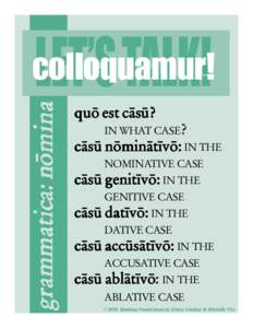 LET’S TALK!  grammatica: nömina colloquamur! quö est cäsü