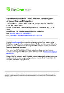 Field Evaluation of Four Spatial Repellent Devices Against Arkansas Rice-Land Mosquitoes Author(s): David A. Dame , Max V. Meisch , Carolyn N. Lewis , Daniel L. Kline , and Gary G. Clark Source: Journal of the American M