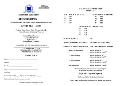 CALDWELL SENIORS OPEN PRIZE LIST WEDNESDAY 4th June[removed]First 165 entries constitute the field)  AGE GROUP A (55 to 64)