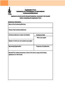 ICSSR  Application Form Assistance for Participation in International Conferences/Seminars