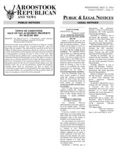 WEDNESDAY, MAY 21, 2014 Volume CXXXIV – Issue 21 PUBLIC & LEGAL NOTICES PUBLIC NOTICES