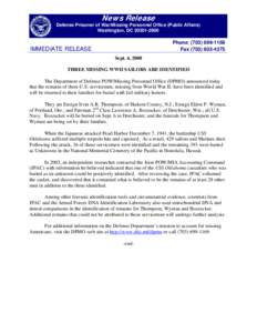 News Release Defense Prisoner of War/Missing Personnel Office (Public Affairs) Washington, DC[removed]Phone: ([removed]Fax[removed]