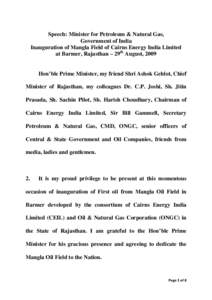 Government of India / Hydrocarbons / New Exploration Licensing Policy / Petroleum / Peak oil / Oil and Natural Gas Corporation / GAIL / Rajasthan Basin / Soft matter / Matter / Economy of Iran