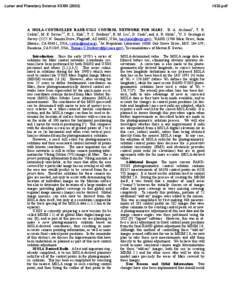 Lunar and Planetary Science XXXIII[removed]pdf A MOLA-CONTROLLED RAND-USGS CONTROL NETWORK FOR MARS. B. A. Archinal1, T. R. Colvin2, M. E. Davies2,4, R. L. Kirk1, T. C. Duxbury3, E. M. Lee1, D. Cook1, and A. R. Gitl