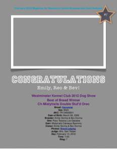 February 2012 Wagazine for Vancouver Island Havanese and their Partners  #1 Congratulations Emily, Reo & Bev!