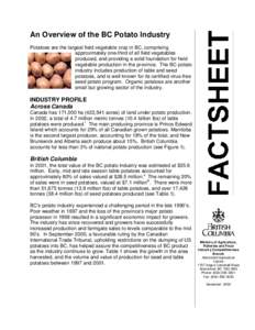 An Overview of the BC Potato Industry - BC Ministry of Agriculture and Lands