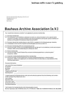 An den Vorstand des Bauhaus-Archiv e.V. Klingelhöferstr[removed]Berlin Germany  Bauhaus Archive Association (e.V.)