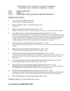 Transportation in Vermont / Vermont Agency of Transportation / Metropolitan planning organization / Vermont / Burlington /  Vermont / Safe /  Accountable /  Flexible /  Efficient Transportation Equity Act: A Legacy for Users / Vermont Route 116 / Vermont Route 289 / Transportation planning / Transport / Burlington – South Burlington metropolitan area