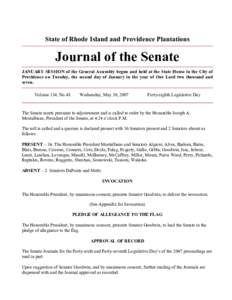 United States Senate / John C. Revens /  Jr. / Division of the assembly / Recorded vote / United States Constitution / Rhode Island Senate / Parliamentary procedure / Government / Quorum