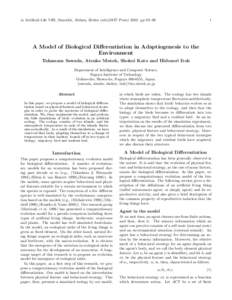 in Artificial Life VIII, Standish, Abbass, Bedau (eds)(MIT Press[removed]pp 93–96  1 A Model of Biological Differentiation in Adaptiogenesis to the Environment