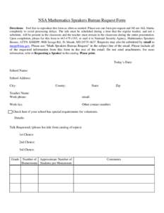 NSA Mathematics Speakers Bureau Request Form