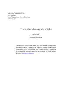 Journal of Buddhist Ethics ISSNhttp://blogs.dickinson.edu/buddhistethics/ Volume 22, 2015  The Eco-Buddhism of Marie Byles