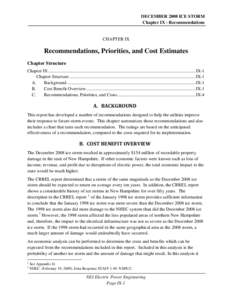 DECEMBER 2008 ICE STORM Chapter IX - Recommendations CHAPTER IX  Recommendations, Priorities, and Cost Estimates