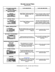 Nevada License Plate Matrix for 1G Emissions Inspectors