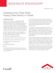 research highlight Technical Series[removed]Greenbacks from Green Roofs: Forging a New Industry in Canada introduction