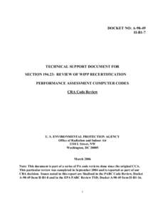Technical Support Document:  [removed]Review of WIPP Recertification PA Computer Codes