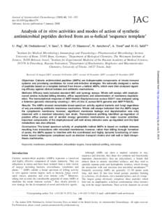 Journal of Antimicrobial Chemotherapy, 341– 352 doi:jac/dkm479 Advance Access publication 3 January 2008 Analysis of in vitro activities and modes of action of synthetic antimicrobial peptides derived