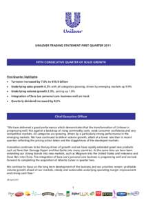 Unilever trading statement first quarter 2011