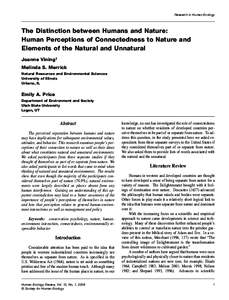 Research in Human Ecology  The Distinction between Humans and Nature: Human Perceptions of Connectedness to Nature and Elements of the Natural and Unnatural Joanne Vining1