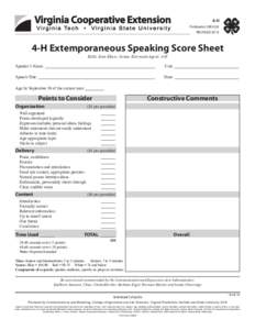4-H Publication[removed]REVISED[removed]H Extemporaneous Speaking Score Sheet Billie Jean Elmer, Senior Extension Agent, 4-H